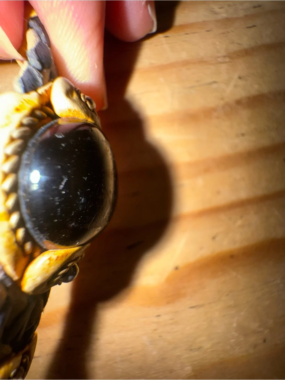 Braided Leather Black Stone Bracelet with Brass Accents